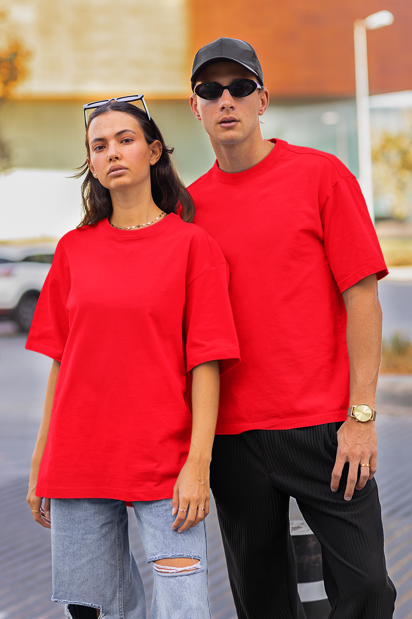 Oversized T-shirt - Red Plain T-Shirt